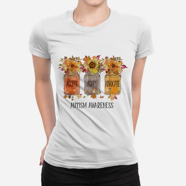 Autumn Autism Awareness Accept Adapt Advocate Flower Women T-shirt