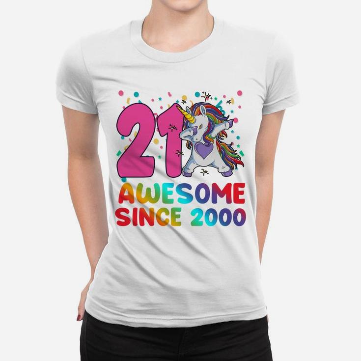 Awesome Since 2000 Dabbing Unicorn 21 Year Old 21St Birthday Women T-shirt