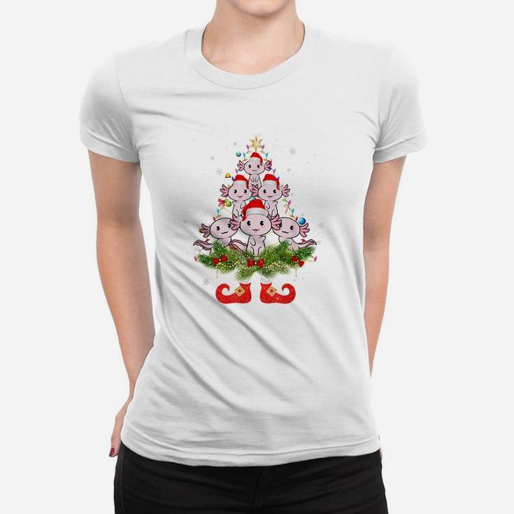 Axolotls Christmas Tree Lights Funny Santa Hat Lover Women T-shirt