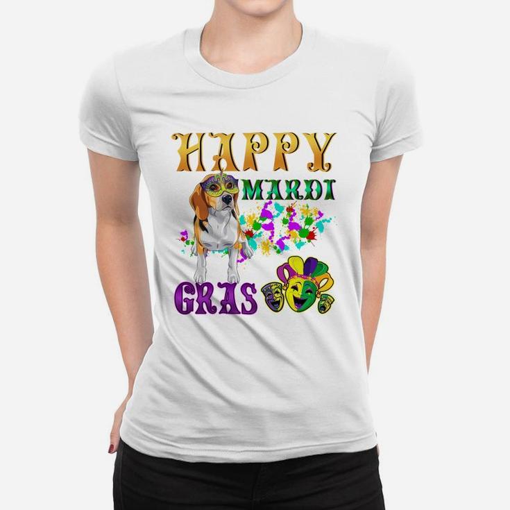 Beagle Dog Breed Happy Mardi Gras Festival Women T-shirt