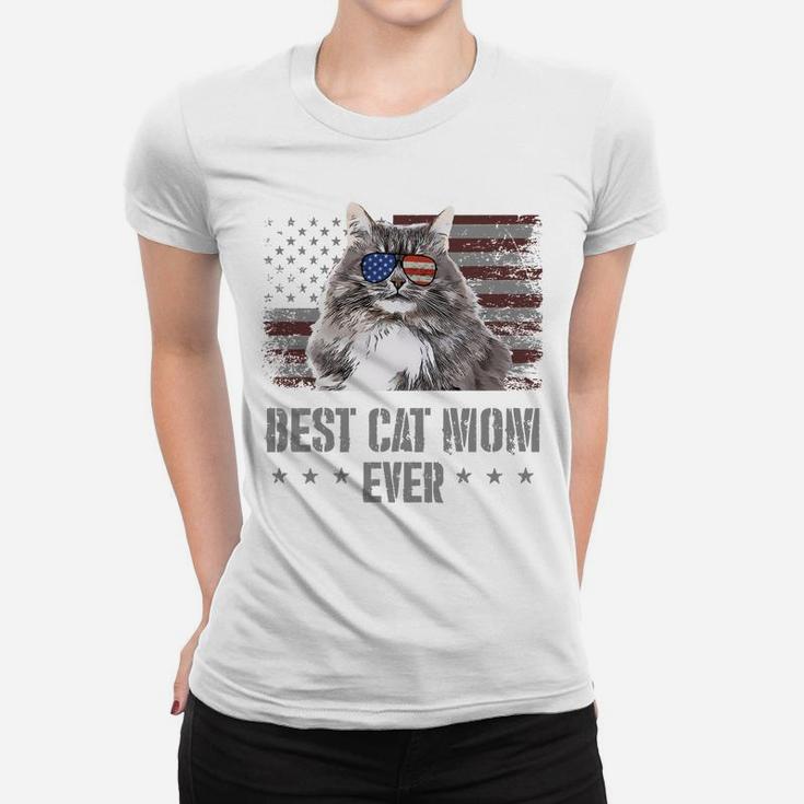 Best Siberian Cat Mom Ever Retro Usa American Flag Sweatshirt Women T-shirt