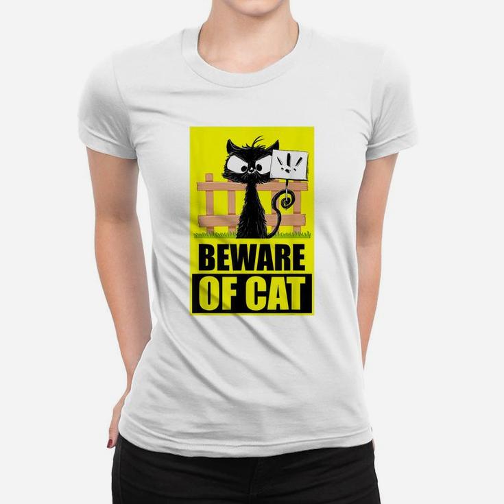 "Beware Of Cat" | Funny Saying | Angry Cat | Funny Black Cat Women T-shirt