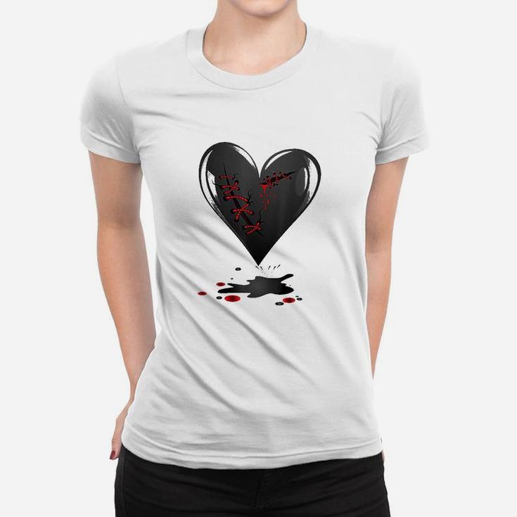 Black Bleeding Cut Open Broken Healing Heart Goth Valentine Women T-shirt