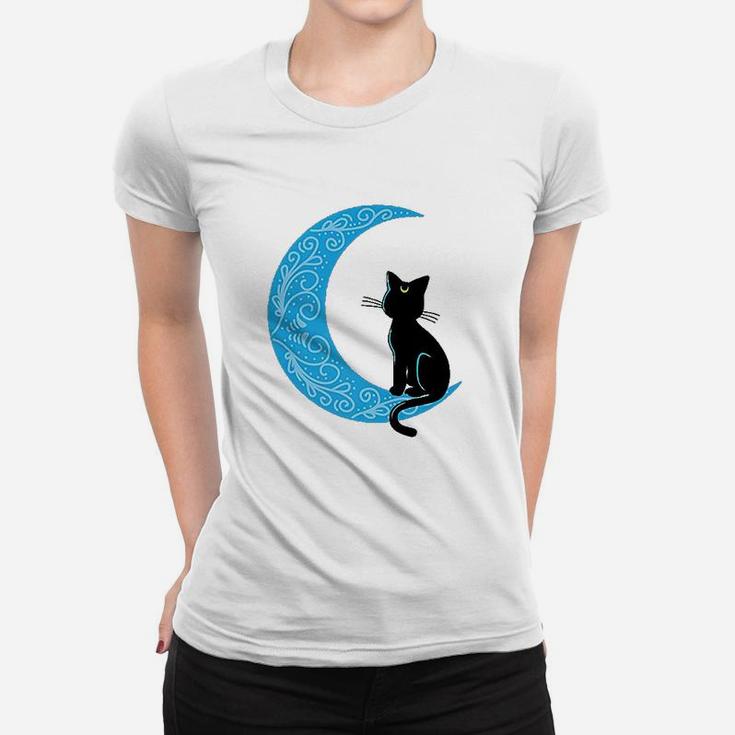 Black Cat Crescent Moon Sailor Mom Women T-shirt