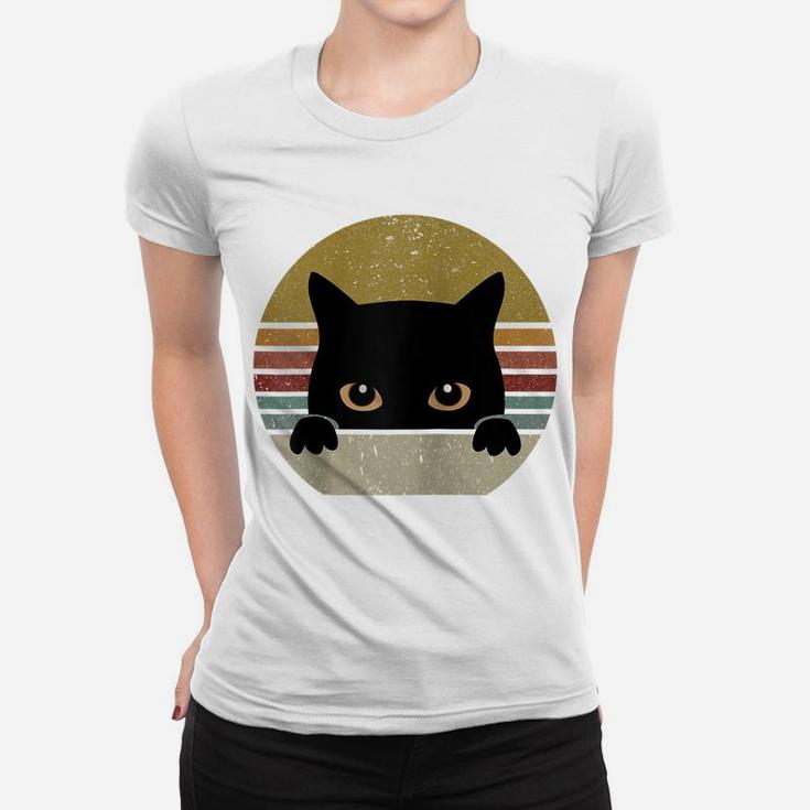 Black Cat Vintage Retro Style Cats Lover Raglan Baseball Tee Women T-shirt