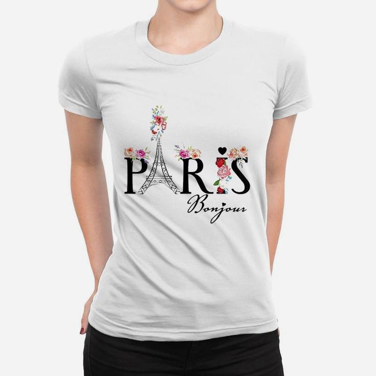 Bonjour Paris With Flowers Women T-shirt