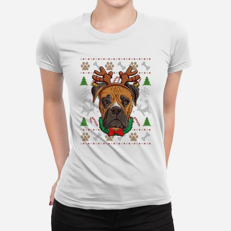 Boxer Ugly Christmas Reindeer Antlers Xmas Girls Kids Women Women T-shirt