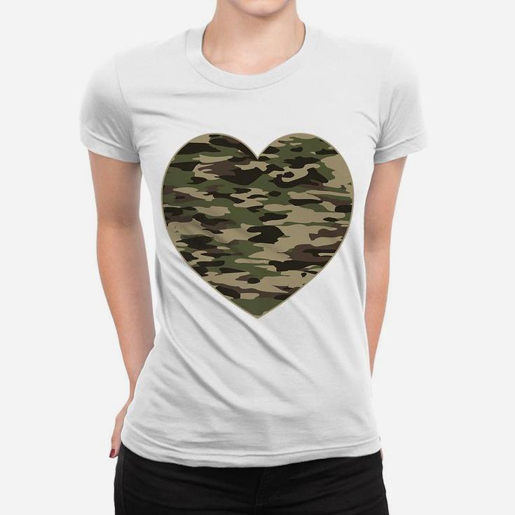 Camo Heart Valentines Day Gifts Camoflauge Military Tactical Women T-shirt