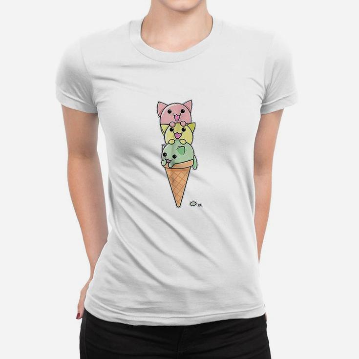 Cat Ice Cream Cone Funny Kawaii Kitten Women T-shirt