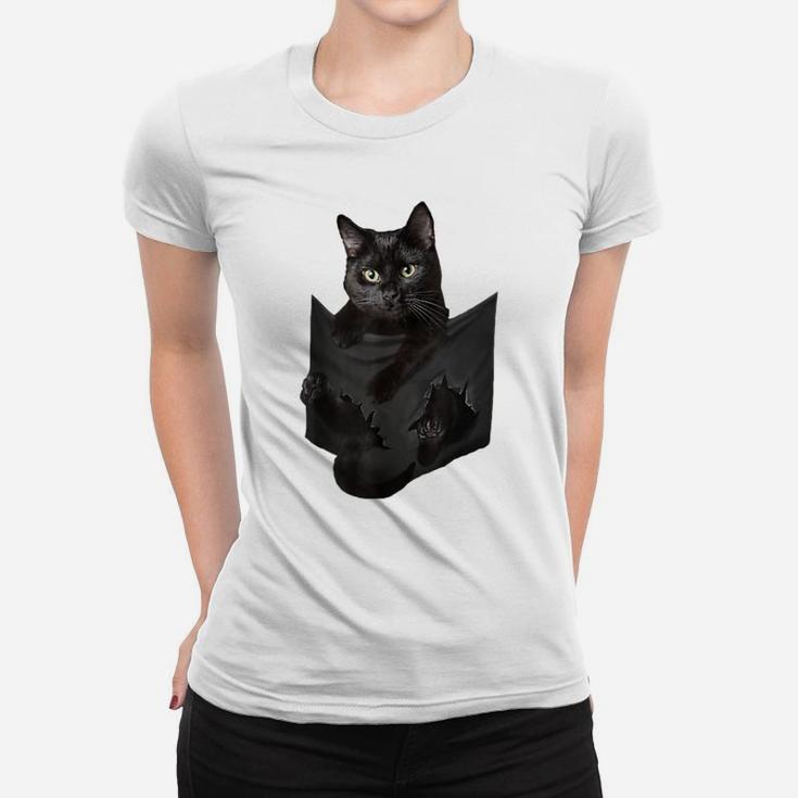 Cat Lovers Gifts Black Cat In Pocket Funny Kitten Face Women T-shirt