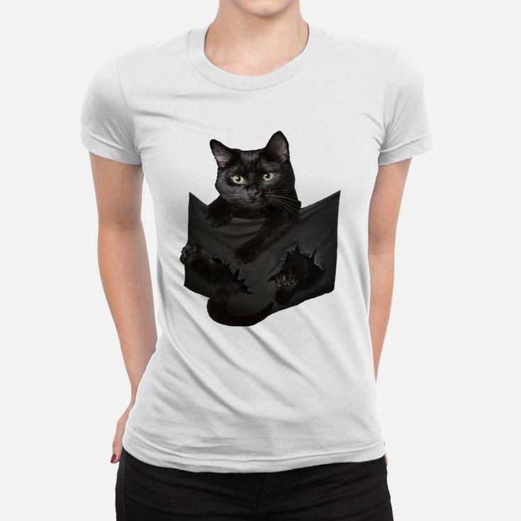 Cat Lovers Gifts Black Cat In Pocket Funny Kitten Face Women T-shirt