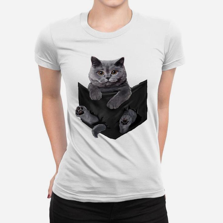 Cat Lovers Gifts British Shorthair In Pocket Funny Kitten Raglan Baseball Tee Women T-shirt