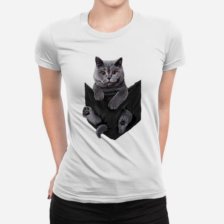 Cat Lovers Gifts British Shorthair In Pocket Funny Kitten Women T-shirt
