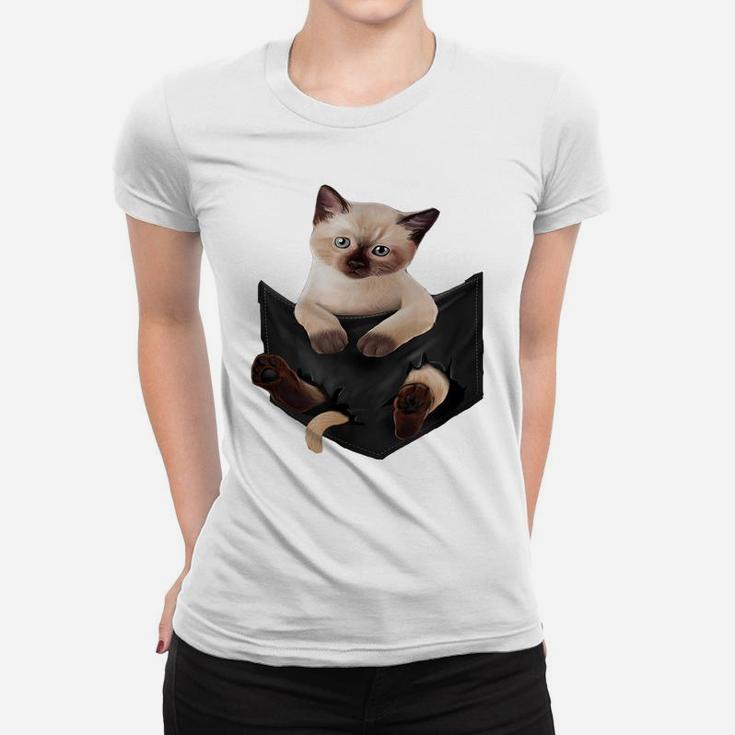 Cat Lovers Gifts Siamese In Pocket Funny Kitten Face Women T-shirt
