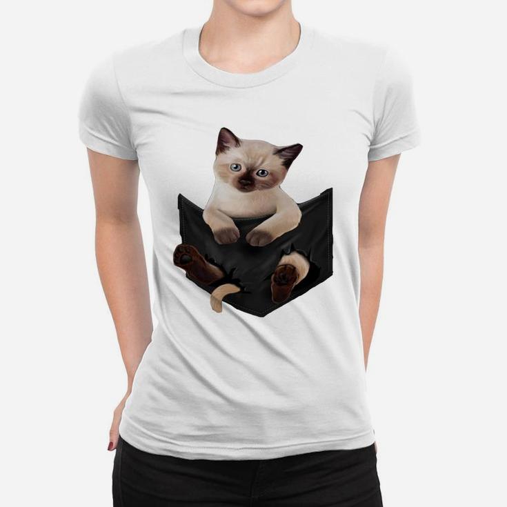 Cat Lovers Gifts Siamese In Pocket Funny Kitten Face Women T-shirt