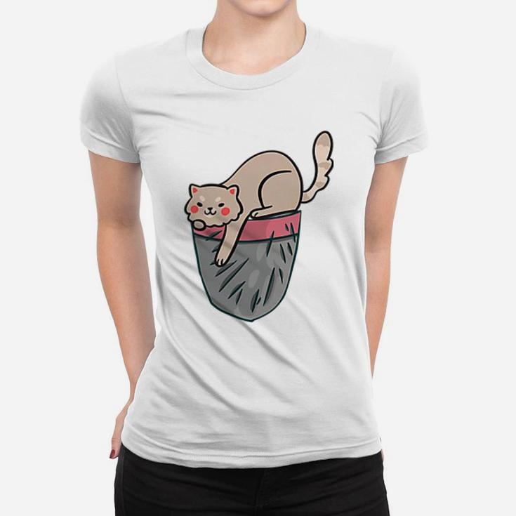 Cat Pocket Kitty Face Themed Gifts Pet Kitten Animal Lover Women T-shirt