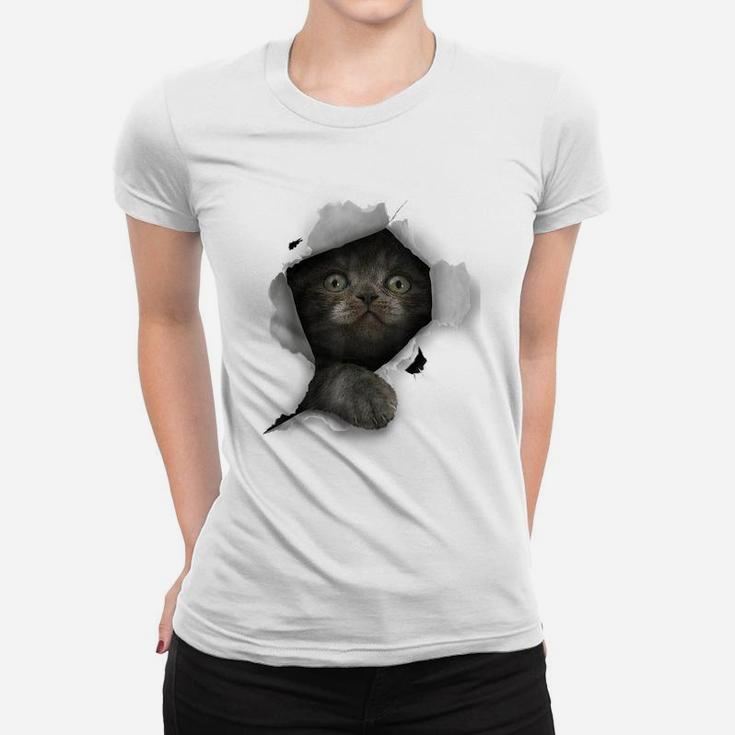 Cat Shirt, Gray Cat Tshirt, Cat Torn Cloth Shirt, Kitten Women T-shirt