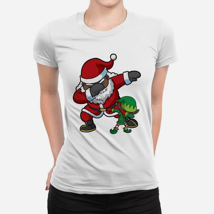 Christmas African American Dabbing Santa Claus Elf Dab Gift Women T-shirt