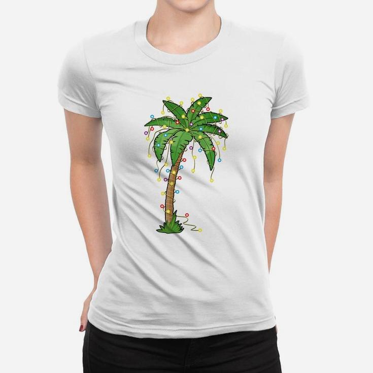 Christmas Lights Palm Tree Beach Funny Tropical Xmas Gift Women T-shirt
