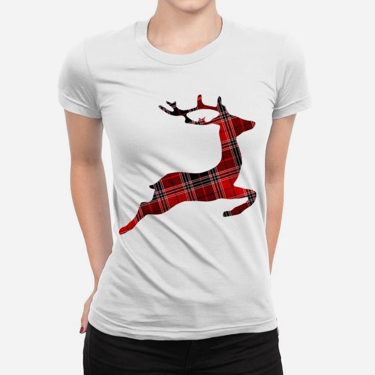 Christmas Red & Black Buffalo Plaid Reindeer Deer Sweatshirt Women T-shirt