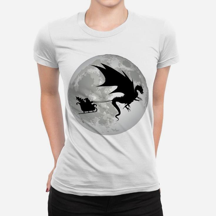Christmas Santa Claus Flying Past The Moon W Dragon Design Sweatshirt Women T-shirt