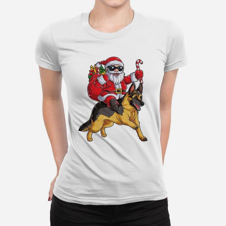 Christmas Santa Claus Riding German Shepherd Xmas Boys Dog Sweatshirt Women T-shirt