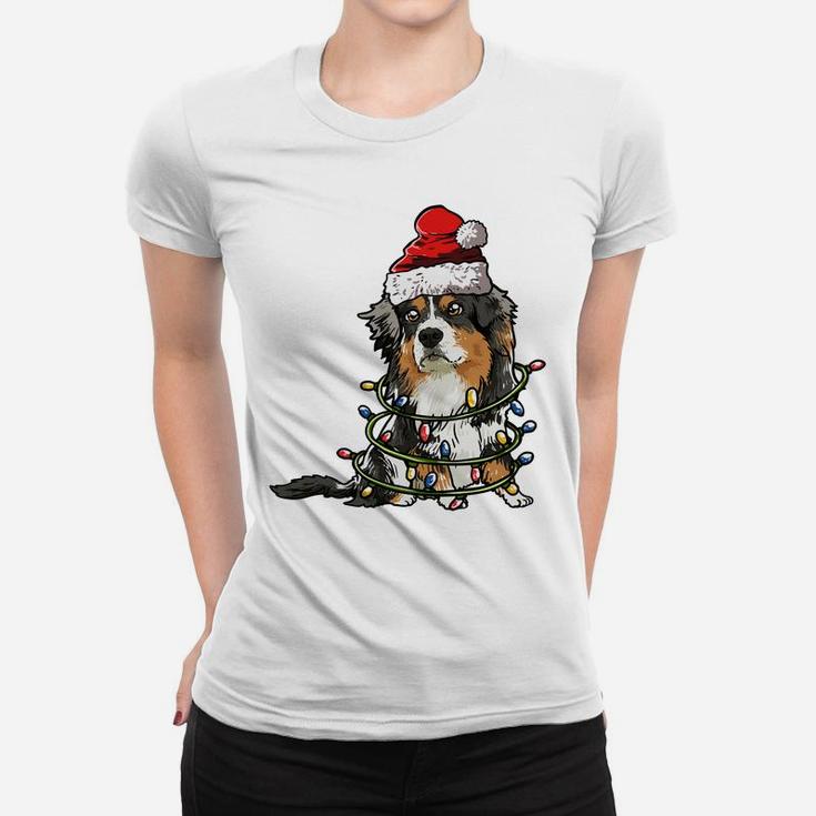 Cute Australian Shepherd Santa Christmas Tree Lights Xmas Sweatshirt Women T-shirt