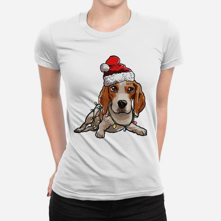 Cute Beagle Retriever Santa Christmas Tree Lights Xmas Sweatshirt Women T-shirt