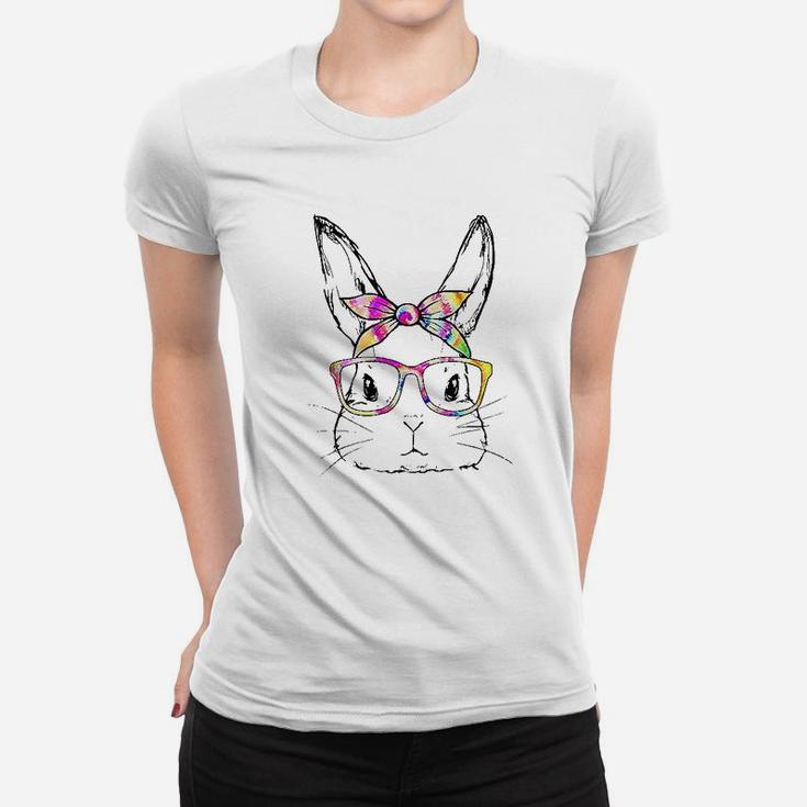 Cute Bunny Face Tie Dye Glasses Easter Day Women T-shirt