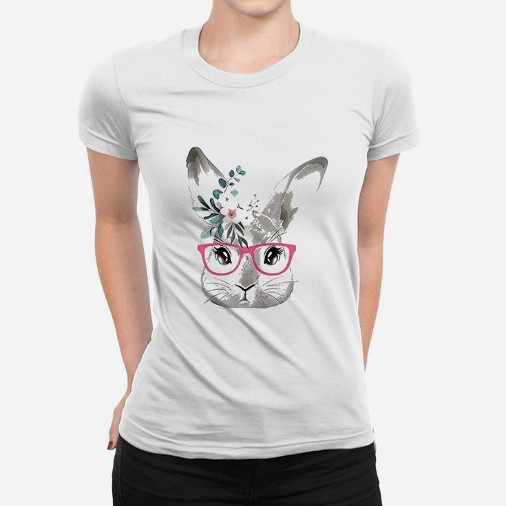 Cute Bunny Face With Pink Glasses Women T-shirt