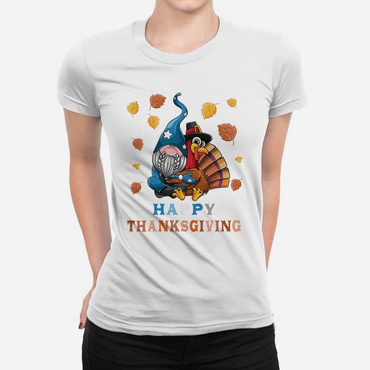 Cute Gnome Hugs Turkey Happy Thanksgiving Girls Boys Kids Women T-shirt