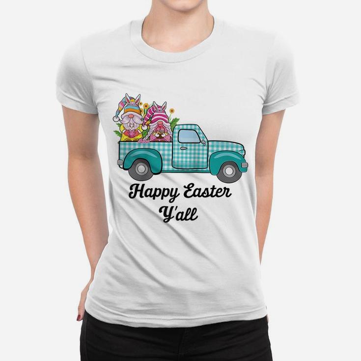 Cute Gnomes With Bunny Ears Egg Hunting Truck Easter Gnome Raglan Baseball Tee Women T-shirt