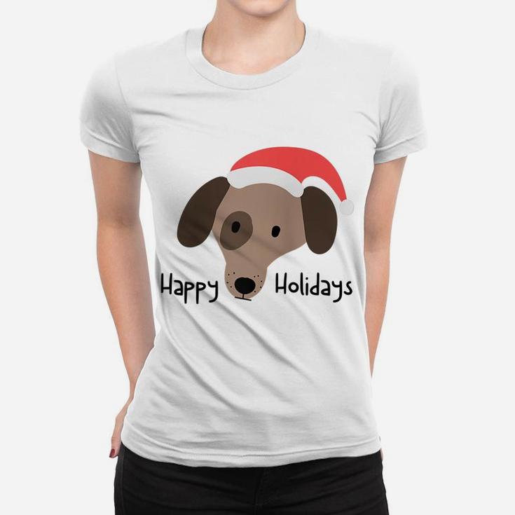 Cute Hand-Drawn Dog Christmas Puppy With Funny Santa Hat Raglan Baseball Tee Women T-shirt