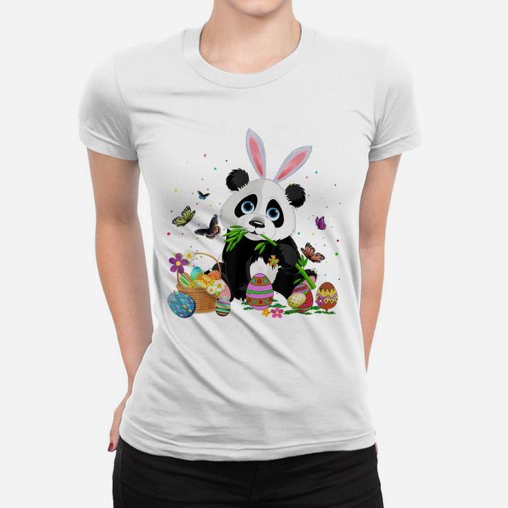 Cute Panda Bunny Egg Hunting Colorful Egg Happy Easter Day Women T-shirt