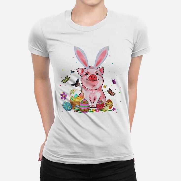 Cute Pig Bunny Egg Hunting Colorful Egg Happy Easter Day Women T-shirt