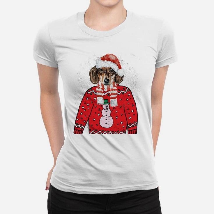 Dachshund Weiner Dog Doxie Ugly Xmas Santa Puppy Gift Outfit Sweatshirt Women T-shirt