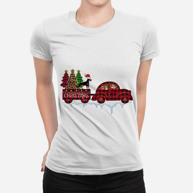 Doberman Dog Christmas Red Plaid Truck Santa Xmas Tree Gift Sweatshirt Women T-shirt