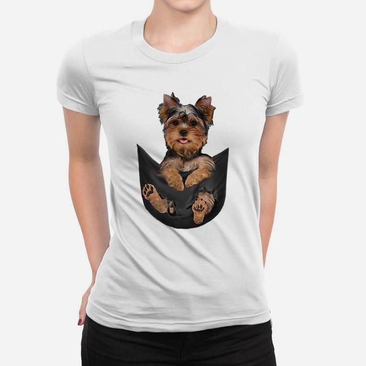 Dog Lovers Gifts Yorkshire Terrier In Pocket Funny Dog Face Women T-shirt