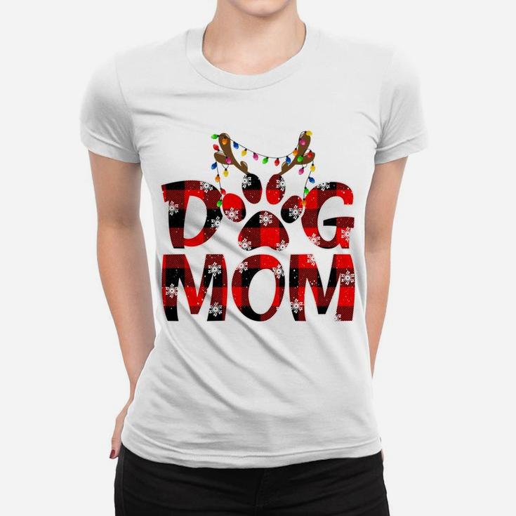 Dog Mom Buffalo Plaid Xmas Reindeer Horn Merry Christmas Sweatshirt Women T-shirt