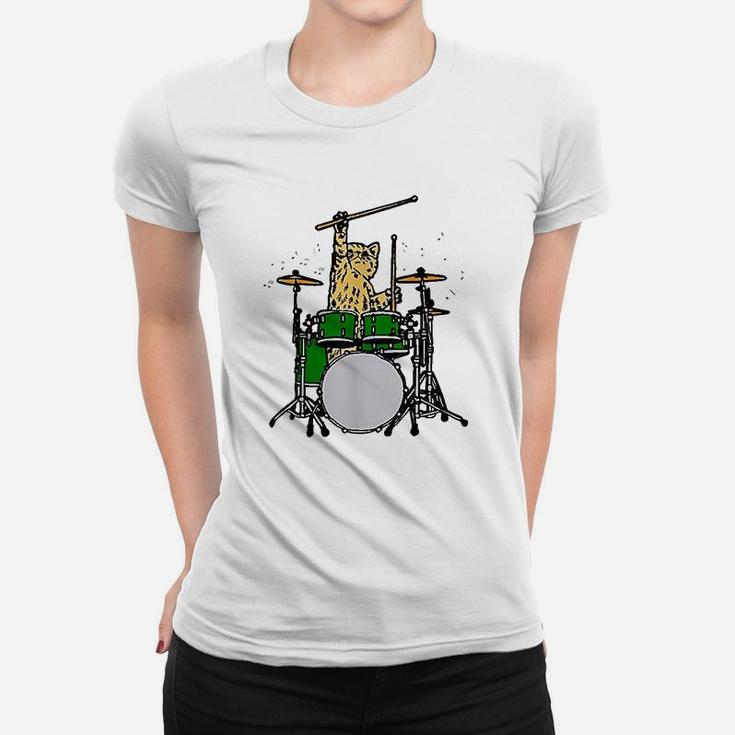 Drummer Cat Music Lover Musician Playing The Drums Women T-shirt