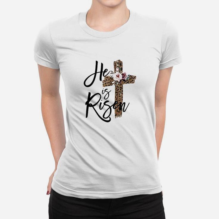 Easter Gift For Christian Teen Girls Mom He Is Risen Leopard Women T-shirt