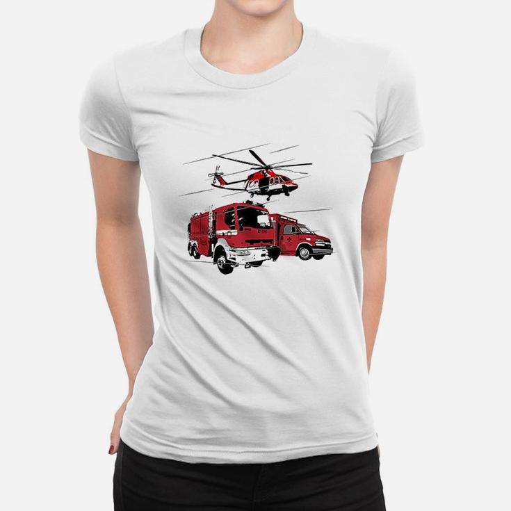 Ems Fire Truck Ambulance Rescue Helicopter Women T-shirt