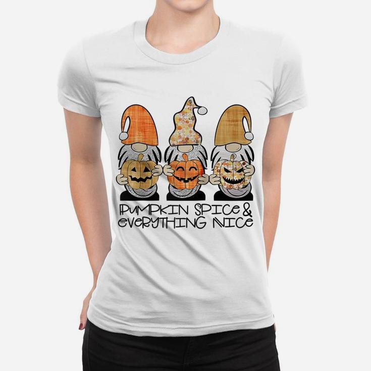 Fall Gnomes Pumpkin Spice & Everything Nice Cute Gnome Gift Raglan Baseball Tee Women T-shirt