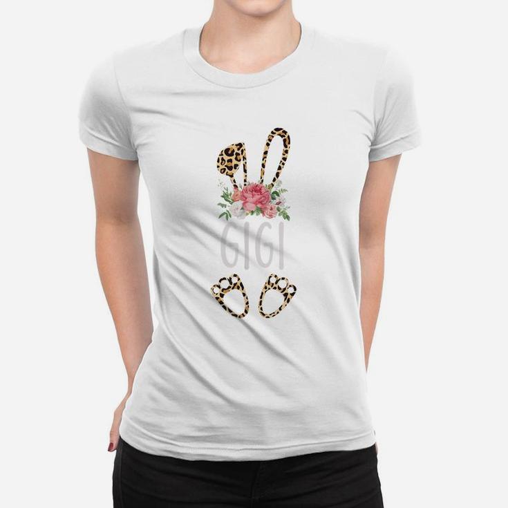 Floral Leopard Gigi Bunny Gift Happy Easter Mother's Day Women T-shirt