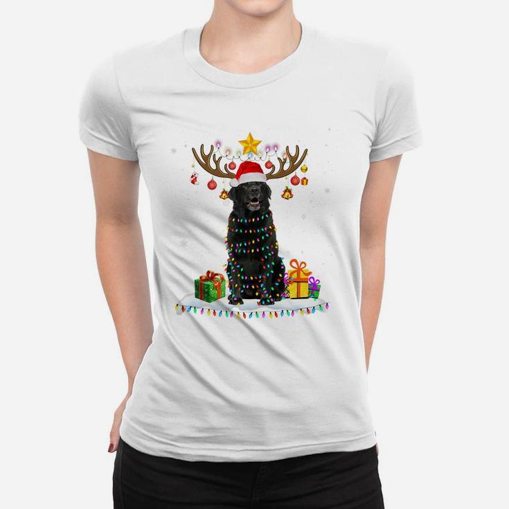 Funny Black Lab Dog Christmas Tee Reindeer Christmas Lights Women T-shirt