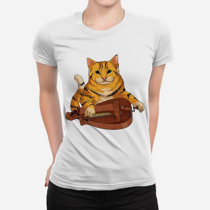 Funny Cat Playing Hurdy Gurdy Gift | Cool Kitten Musician Women T-shirt