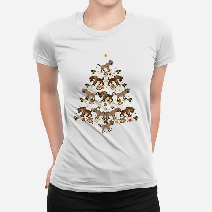 Funny Hyena Xmas Tree Gift Santa Hat Hyena Christmas Sweatshirt Women T-shirt