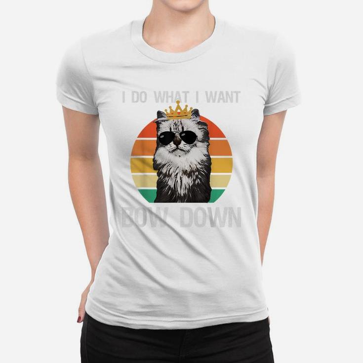Funny I Do What I Want Bow Down Vintage Cat Lovers Women T-shirt