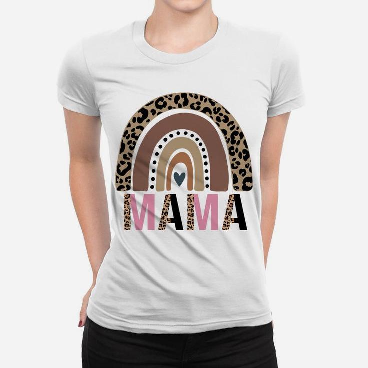 Funny Mama Mom Leopard Print Boho Rainbow Mother's Day Gift Women T-shirt