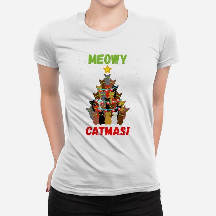 Funny Meowy Cats Christmas Tree Xmas Lights Boys Girls Kids Women T-shirt